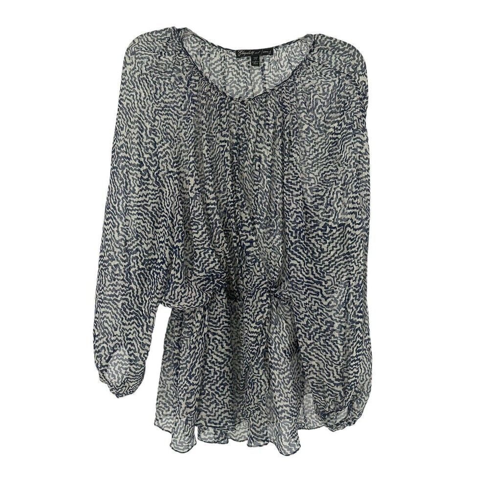 Elizabeth And James Top 100% Silk Long Balloon Sleeve Draped Size M Blue Blouse